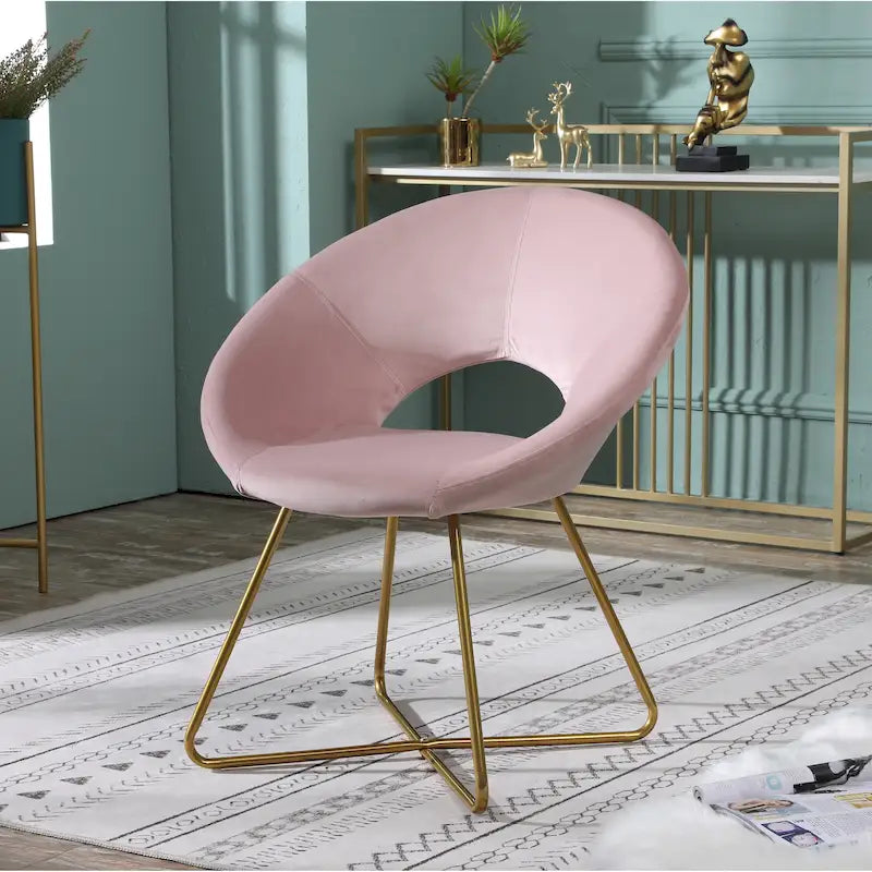 Pink Modern 28  Polyester Upholstered Accent Chair with Gold Tone Finished Base and Metal Sled Legs