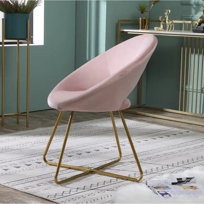 Pink Modern 28  Polyester Upholstered Accent Chair with Gold Tone Finished Base and Metal Sled Legs