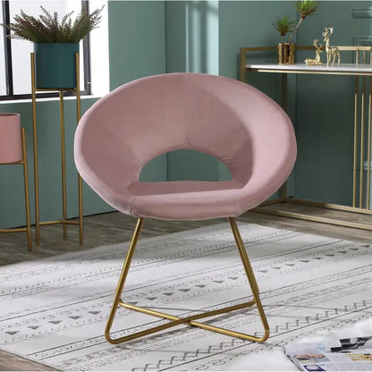 Pink Modern 28  Polyester Upholstered Accent Chair with Gold Tone Finished Base and Metal Sled Legs