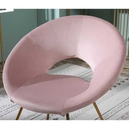 Pink Modern 28  Polyester Upholstered Accent Chair with Gold Tone Finished Base and Metal Sled Legs