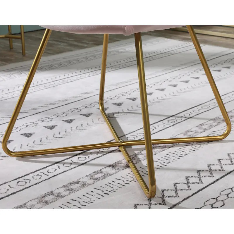 Pink Modern 28  Polyester Upholstered Accent Chair with Gold Tone Finished Base and Metal Sled Legs
