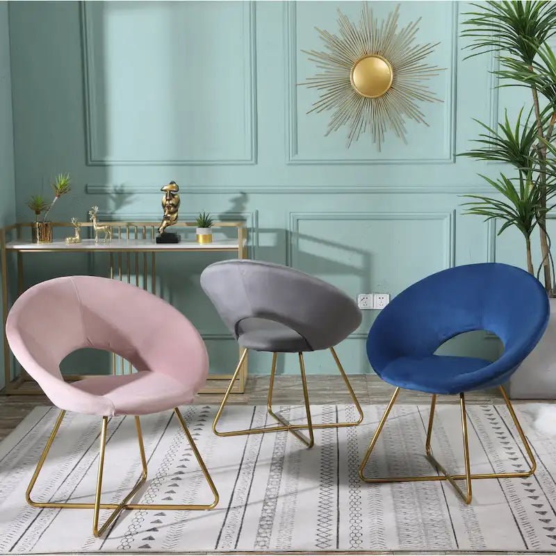 Pink Modern 28  Polyester Upholstered Accent Chair with Gold Tone Finished Base and Metal Sled Legs