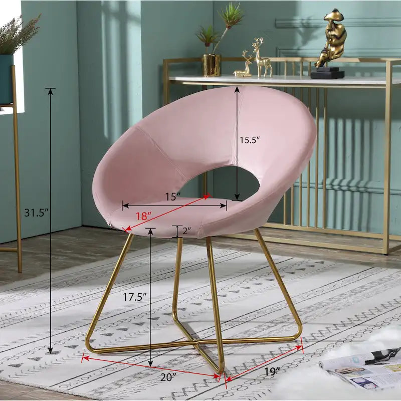 Pink Modern 28  Polyester Upholstered Accent Chair with Gold Tone Finished Base and Metal Sled Legs