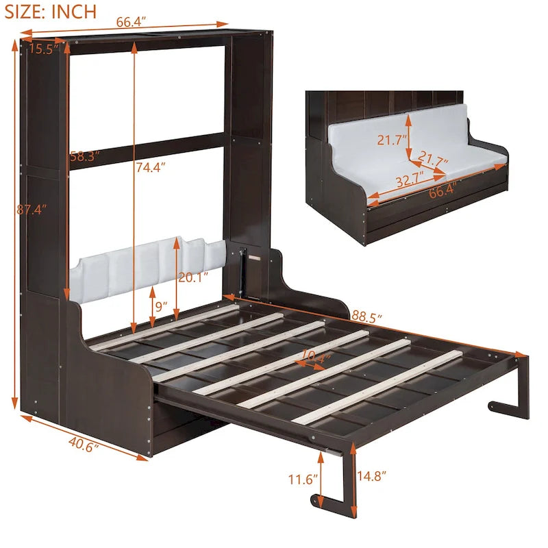 Modern Queen Size Multi-function Murphy Bed with Cushion
