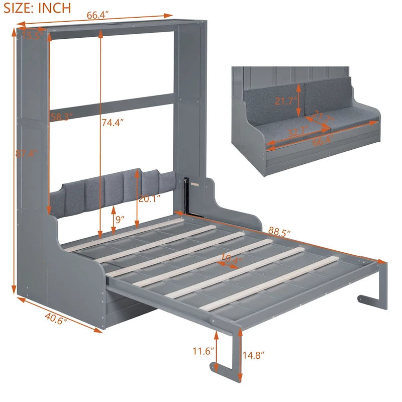 Modern Queen Size Multi-function Murphy Bed with Cushion