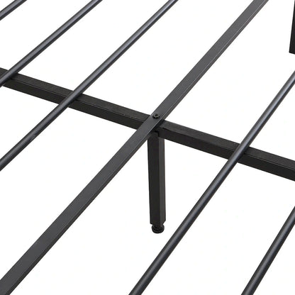 Black+Grey Full Size Metal Bed with Upholstered Storage Headboard and USB