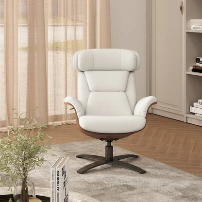 Jovan 31.5  Curved Wood Genuine Leather Recliner Lounge Chair