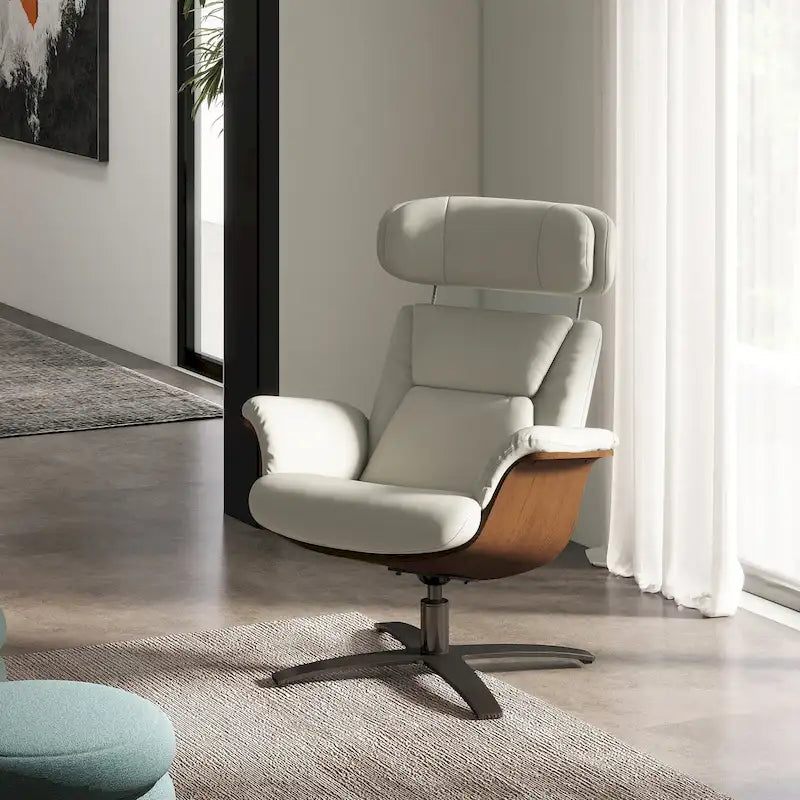 Jovan 31.5  Curved Wood Genuine Leather Recliner Lounge Chair
