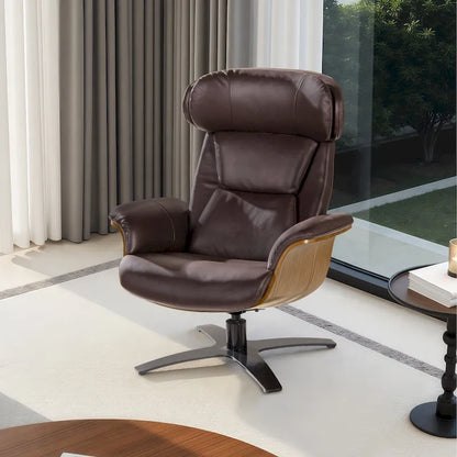 Jovan 31.5  Curved Wood Genuine Leather Recliner Lounge Chair