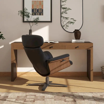 Jovan 31.5  Curved Wood Genuine Leather Recliner Lounge Chair
