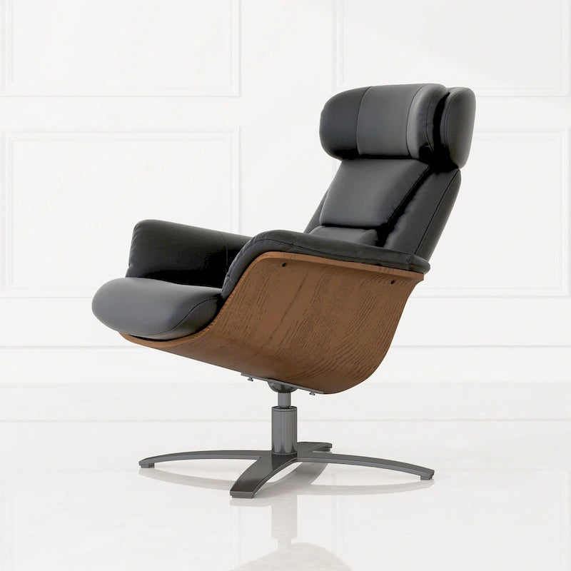 Jovan 31.5  Curved Wood Genuine Leather Recliner Lounge Chair