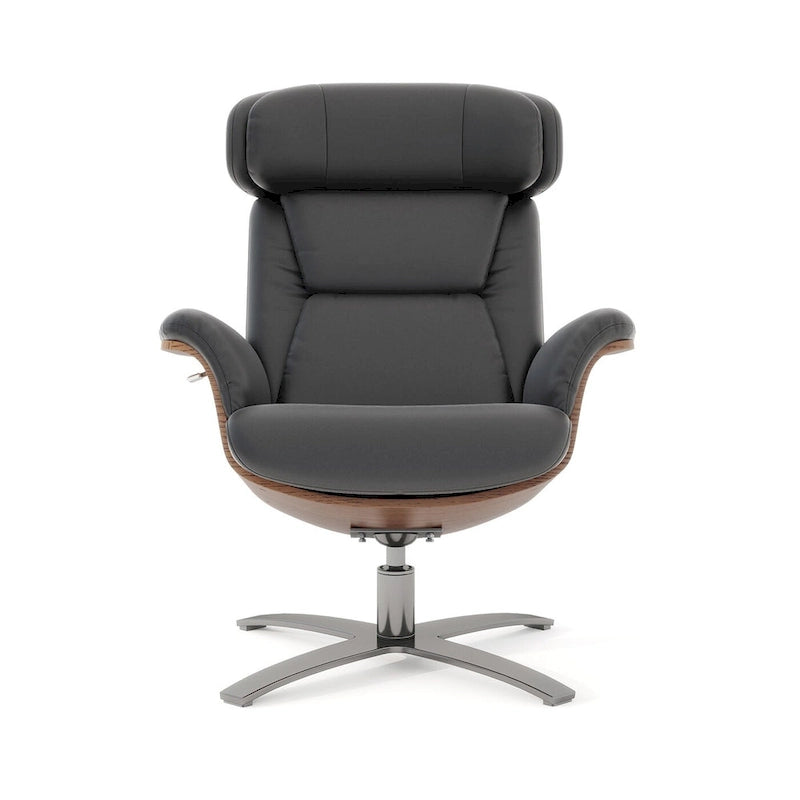 Jovan 31.5  Curved Wood Genuine Leather Recliner Lounge Chair