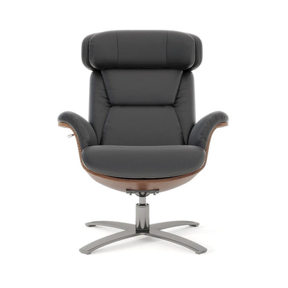 Jovan 31.5  Curved Wood Genuine Leather Recliner Lounge Chair