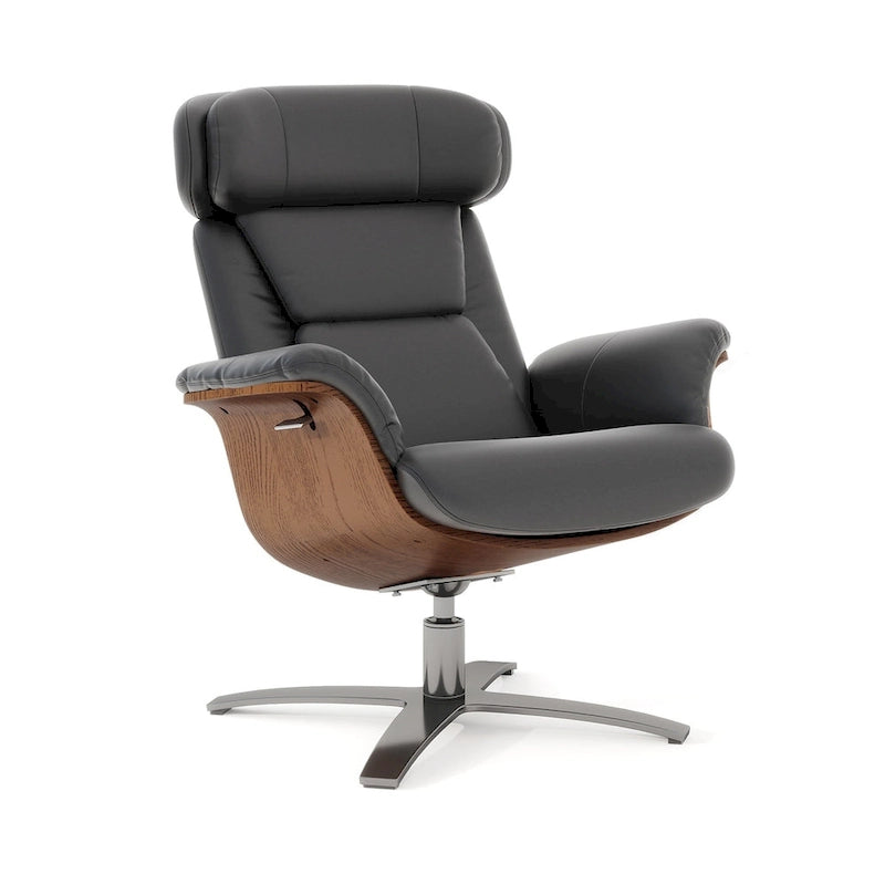 Jovan 31.5  Curved Wood Genuine Leather Recliner Lounge Chair