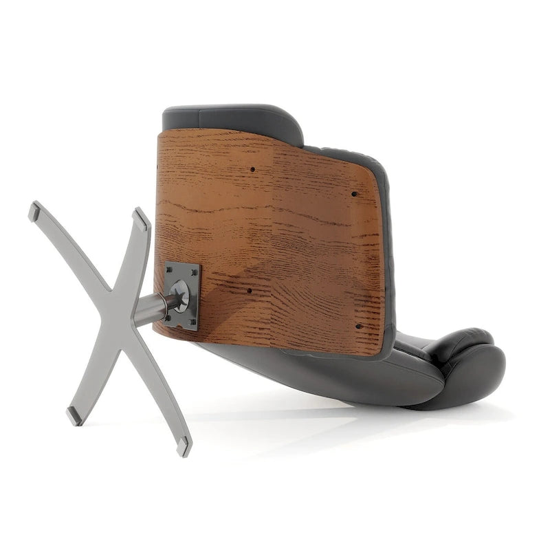 Jovan 31.5  Curved Wood Genuine Leather Recliner Lounge Chair