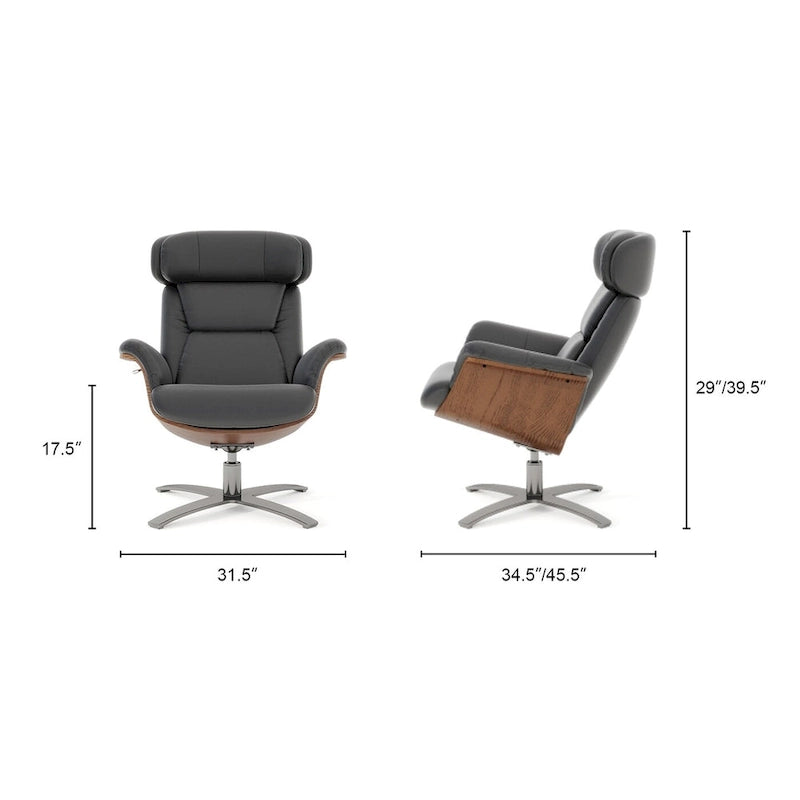 Jovan 31.5  Curved Wood Genuine Leather Recliner Lounge Chair