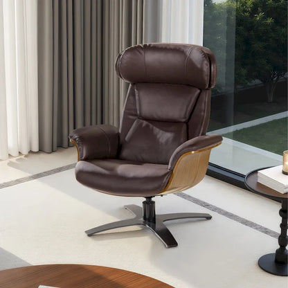 Jovan 31.5  Curved Wood Genuine Leather Recliner Lounge Chair