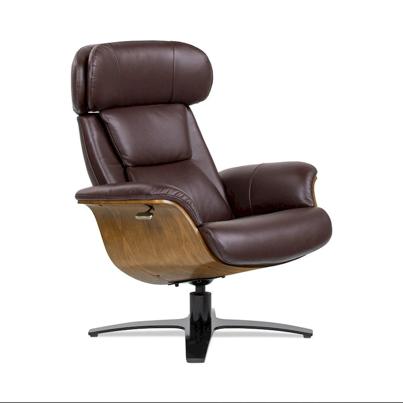 Jovan 31.5  Curved Wood Genuine Leather Recliner Lounge Chair