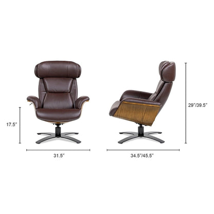 Jovan 31.5  Curved Wood Genuine Leather Recliner Lounge Chair