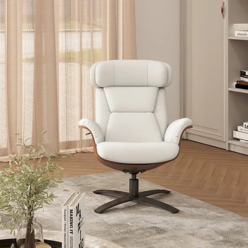 Jovan 31.5  Curved Wood Genuine Leather Recliner Lounge Chair