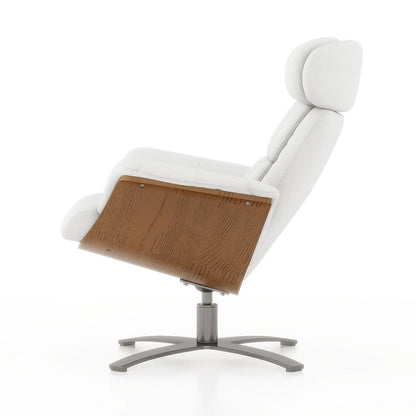 Jovan 31.5  Curved Wood Genuine Leather Recliner Lounge Chair