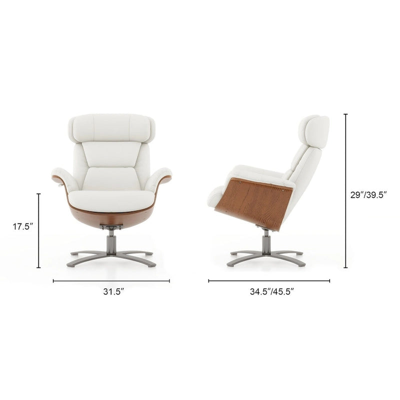 Jovan 31.5  Curved Wood Genuine Leather Recliner Lounge Chair