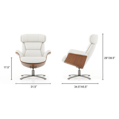 Jovan 31.5  Curved Wood Genuine Leather Recliner Lounge Chair