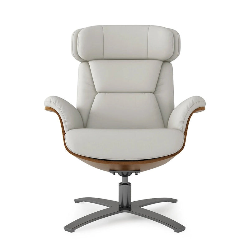 Jovan 31.5  Curved Wood Genuine Leather Recliner Lounge Chair