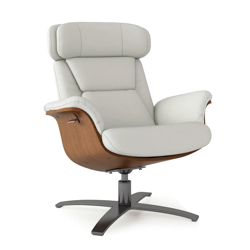 Jovan 31.5  Curved Wood Genuine Leather Recliner Lounge Chair