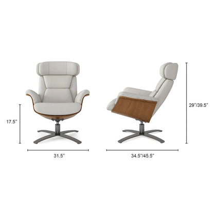Jovan 31.5  Curved Wood Genuine Leather Recliner Lounge Chair