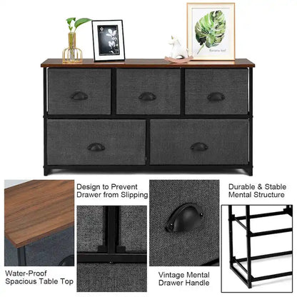 5 Drawers Dresser Storage Unit Side Table Display Organizer Dorm