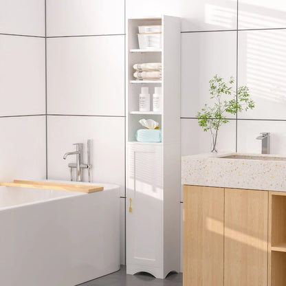 70.9 Inches Tall Bathroom Narrow Linen Cabinet, 8 Tiers Solid Wood Freestanding Storage Cabinet