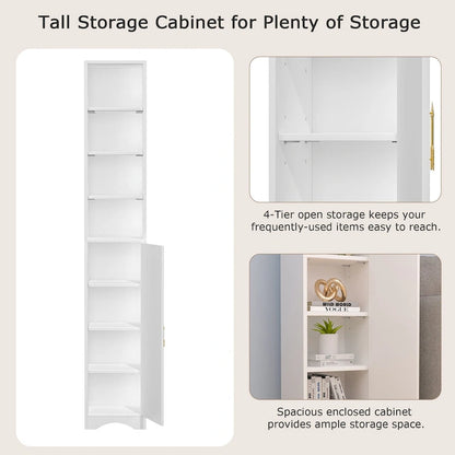 70.9 Inches Tall Bathroom Narrow Linen Cabinet, 8 Tiers Solid Wood Freestanding Storage Cabinet