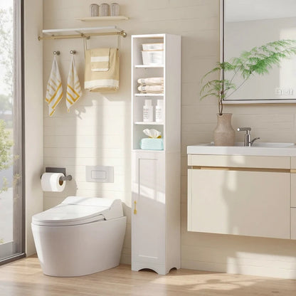 70.9 Inches Tall Bathroom Narrow Linen Cabinet, 8 Tiers Solid Wood Freestanding Storage Cabinet