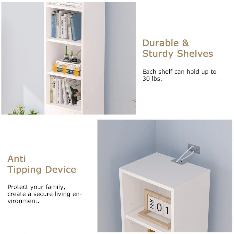 70.9 Inches Tall Bathroom Narrow Linen Cabinet, 8 Tiers Solid Wood Freestanding Storage Cabinet