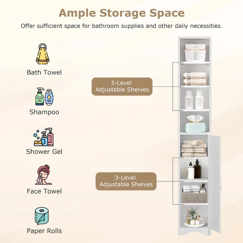 70.9 Inches Tall Bathroom Narrow Linen Cabinet, 8 Tiers Solid Wood Freestanding Storage Cabinet