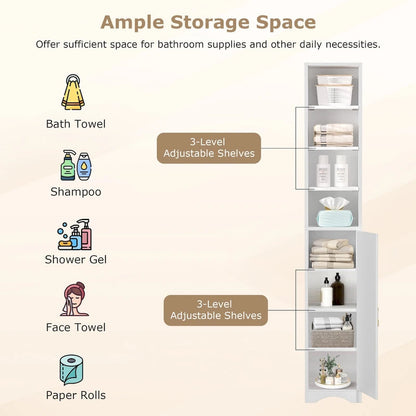 70.9 Inches Tall Bathroom Narrow Linen Cabinet, 8 Tiers Solid Wood Freestanding Storage Cabinet