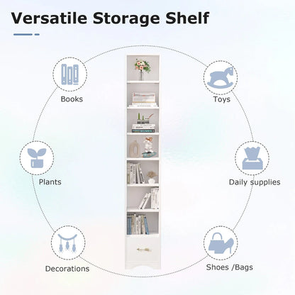 70.9 Inches Tall Bathroom Narrow Linen Cabinet, 8 Tiers Solid Wood Freestanding Storage Cabinet