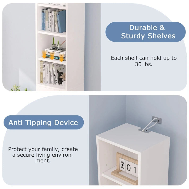 70.9 Inches Tall Bathroom Narrow Linen Cabinet, 8 Tiers Solid Wood Freestanding Storage Cabinet