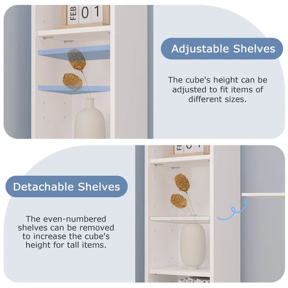70.9 Inches Tall Bathroom Narrow Linen Cabinet, 8 Tiers Solid Wood Freestanding Storage Cabinet