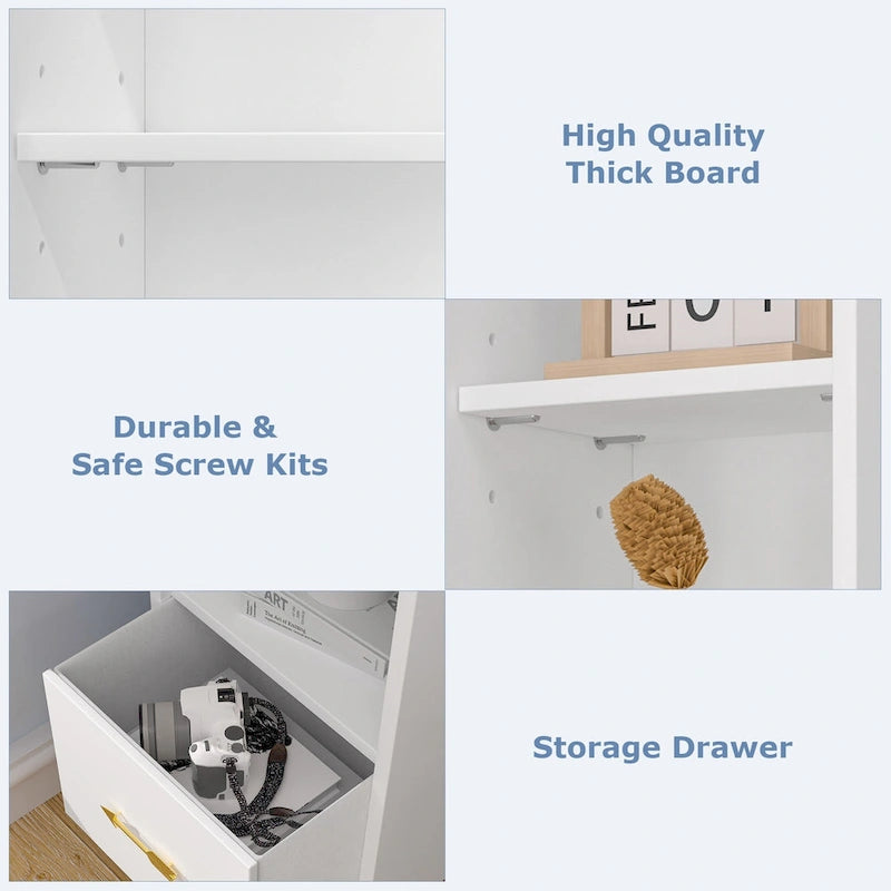 70.9 Inches Tall Bathroom Narrow Linen Cabinet, 8 Tiers Solid Wood Freestanding Storage Cabinet