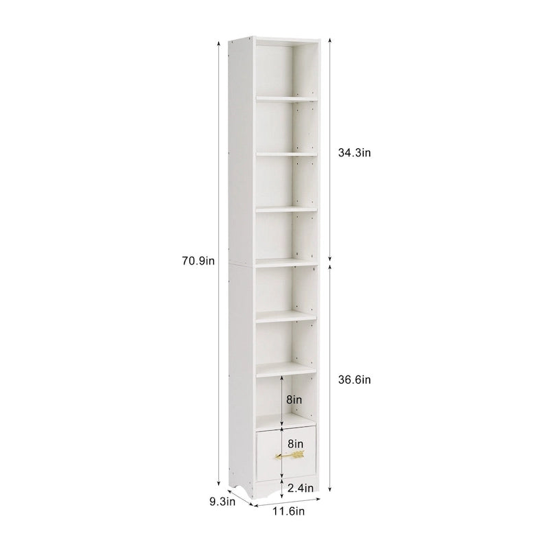 70.9 Inches Tall Bathroom Narrow Linen Cabinet, 8 Tiers Solid Wood Freestanding Storage Cabinet