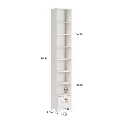 70.9 Inches Tall Bathroom Narrow Linen Cabinet, 8 Tiers Solid Wood Freestanding Storage Cabinet