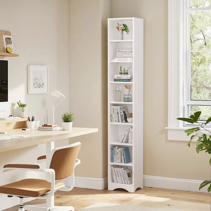 70.9 Inches Tall Bathroom Narrow Linen Cabinet, 8 Tiers Solid Wood Freestanding Storage Cabinet