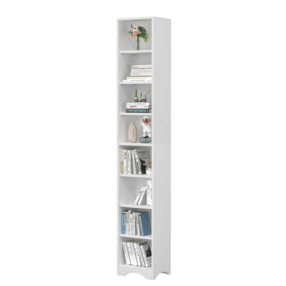 70.9 Inches Tall Bathroom Narrow Linen Cabinet, 8 Tiers Solid Wood Freestanding Storage Cabinet