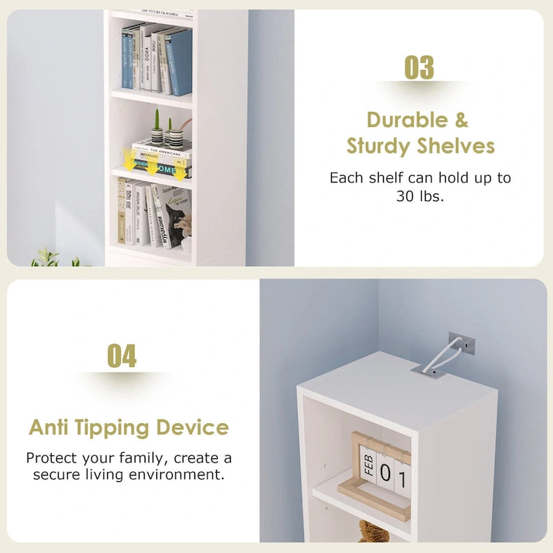 70.9 Inches Tall Bathroom Narrow Linen Cabinet, 8 Tiers Solid Wood Freestanding Storage Cabinet