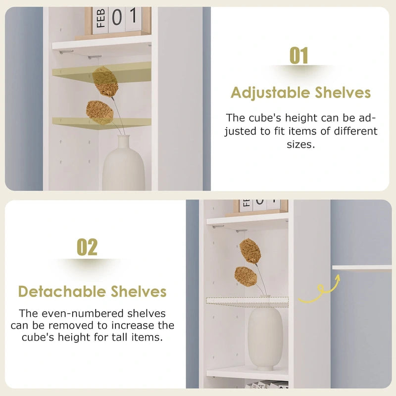 70.9 Inches Tall Bathroom Narrow Linen Cabinet, 8 Tiers Solid Wood Freestanding Storage Cabinet