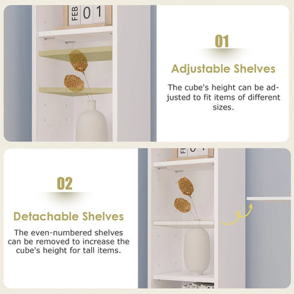 70.9 Inches Tall Bathroom Narrow Linen Cabinet, 8 Tiers Solid Wood Freestanding Storage Cabinet