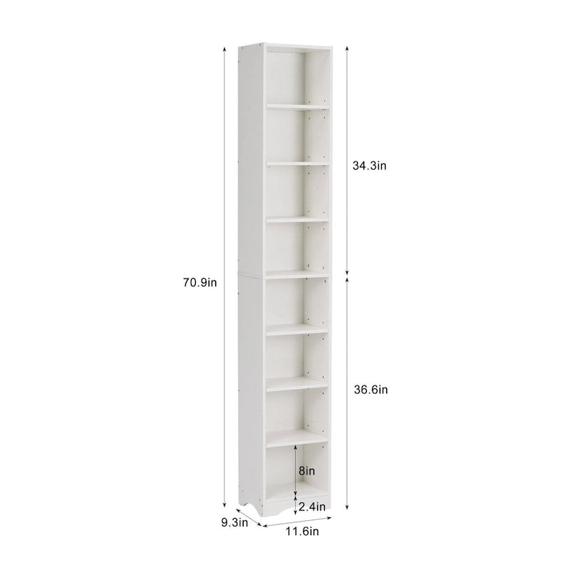 70.9 Inches Tall Bathroom Narrow Linen Cabinet, 8 Tiers Solid Wood Freestanding Storage Cabinet