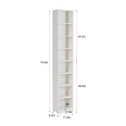 70.9 Inches Tall Bathroom Narrow Linen Cabinet, 8 Tiers Solid Wood Freestanding Storage Cabinet